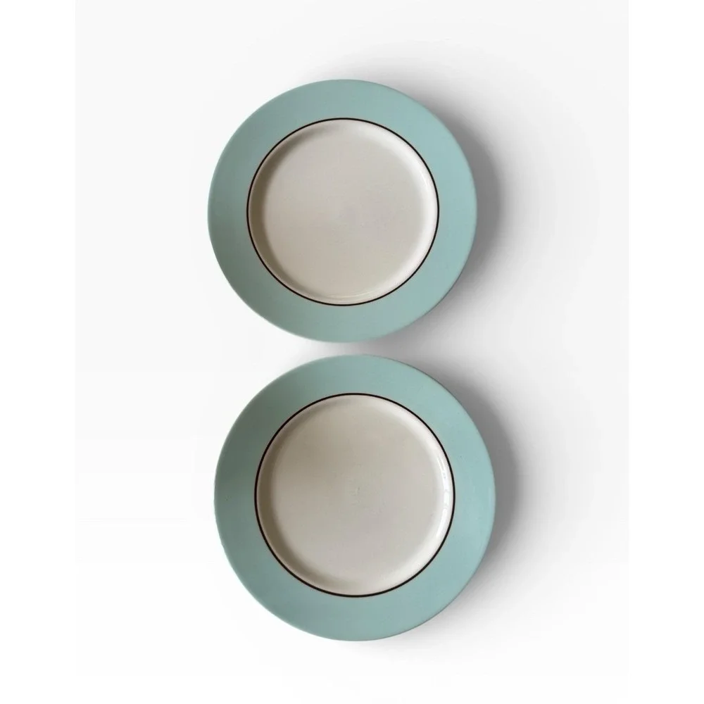 2 Crate & Barrel Pagnossin Audrey Robin's Egg Blue Dinner Plates 10 3/4